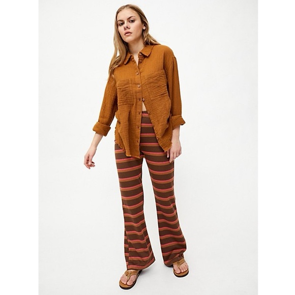 URBAN OUTFITTERS Brown/Multi Striped Naomi Knit Flare Pants L - Picture 1 of 15